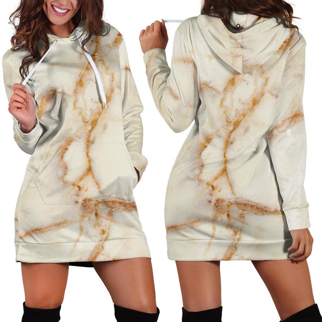 Sugar Brown Marble Print Hoodie Dress GearFrost