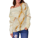 Sugar Brown Marble Print Off Shoulder Sweatshirt GearFrost