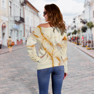 Sugar Brown Marble Print Off Shoulder Sweatshirt GearFrost