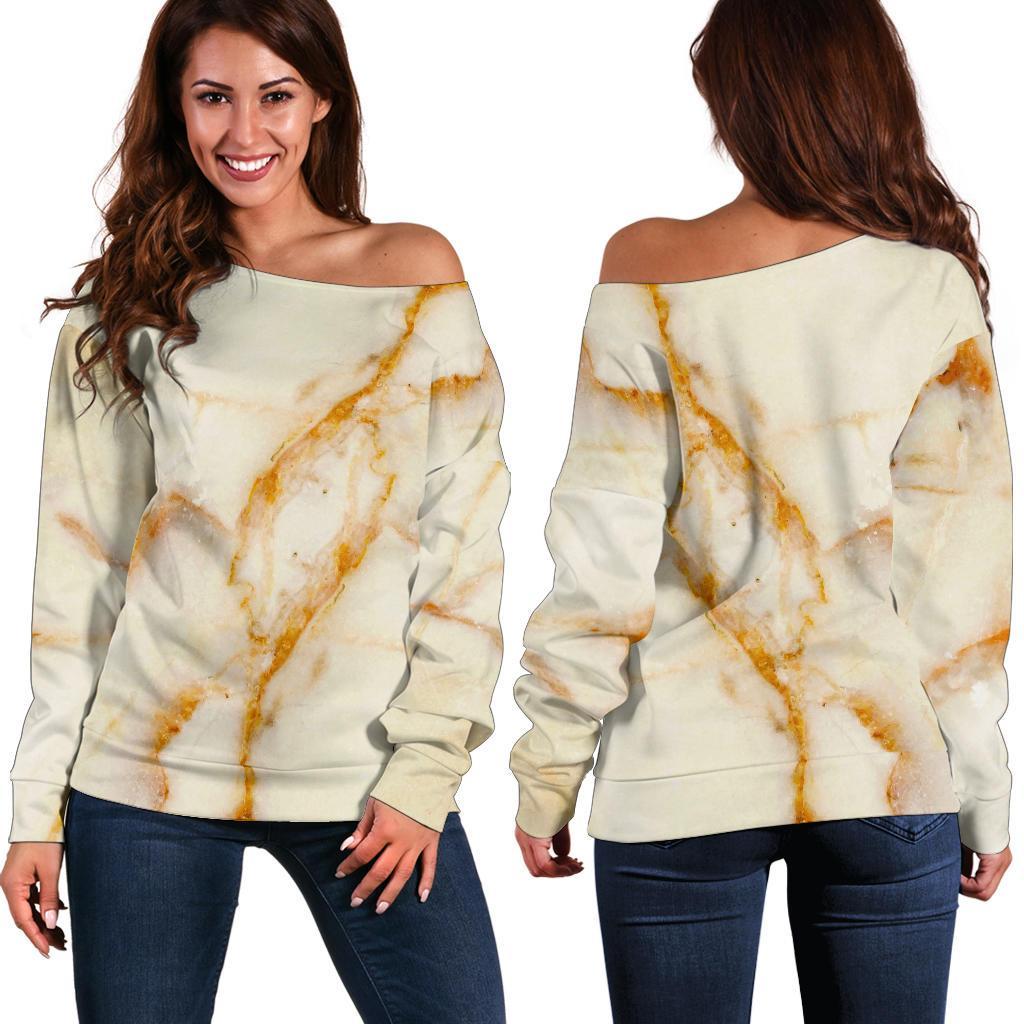 Sugar Brown Marble Print Off Shoulder Sweatshirt GearFrost