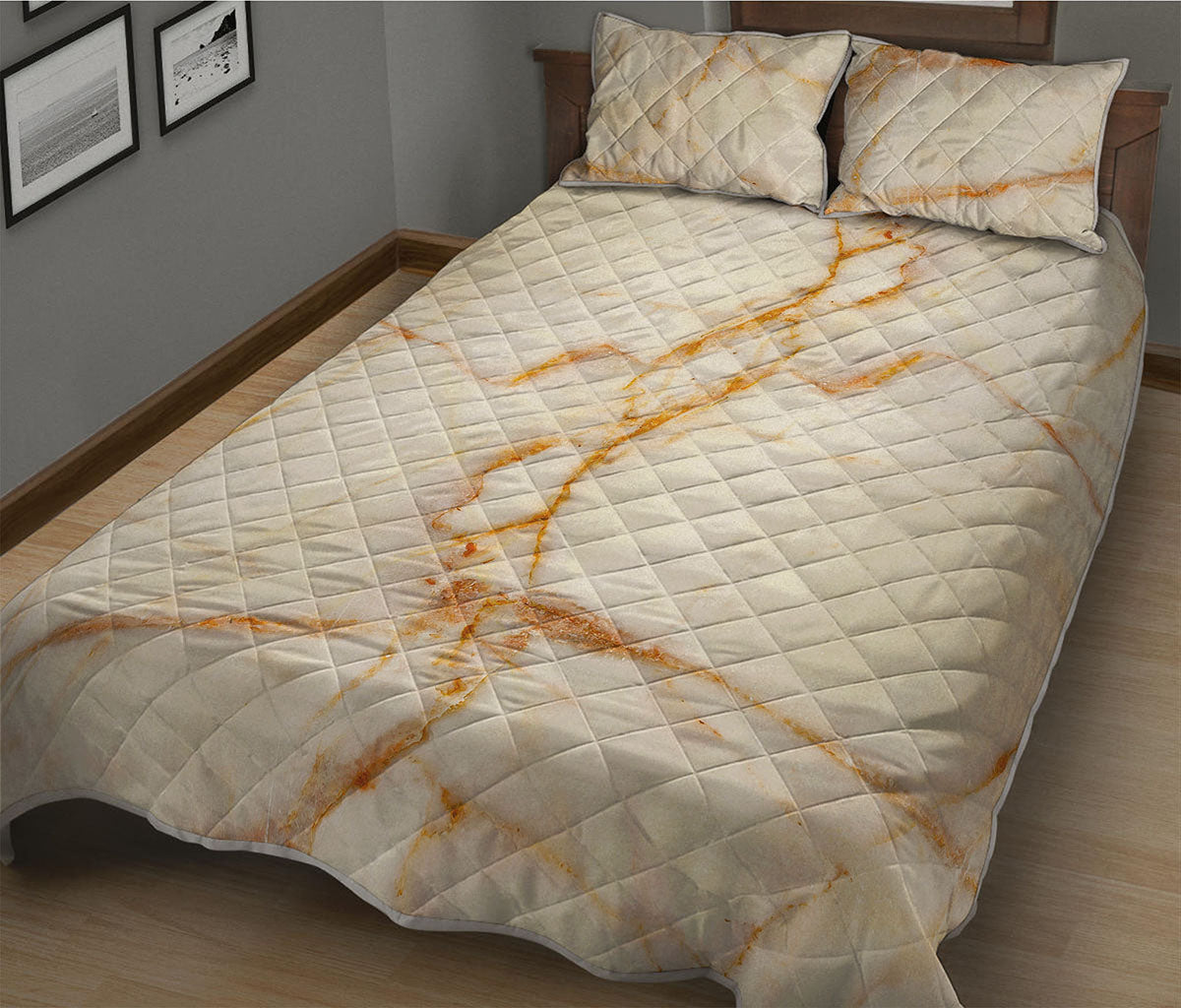 Sugar Brown Marble Print Quilt Bed Set