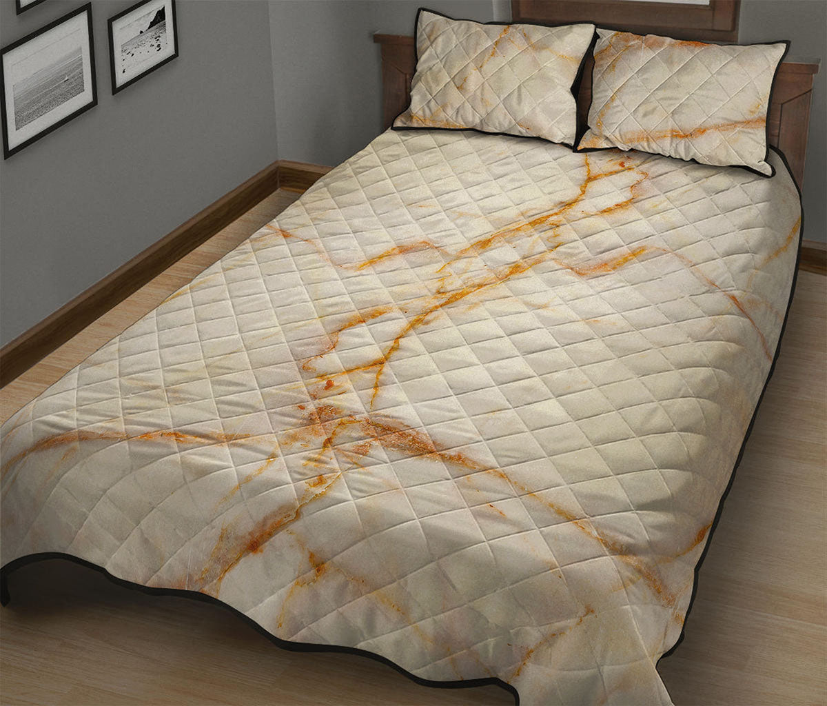 Sugar Brown Marble Print Quilt Bed Set