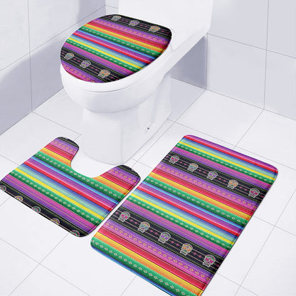 Sugar Skull Mexican Serape Pattern Print 3 Piece Bath Mat Set