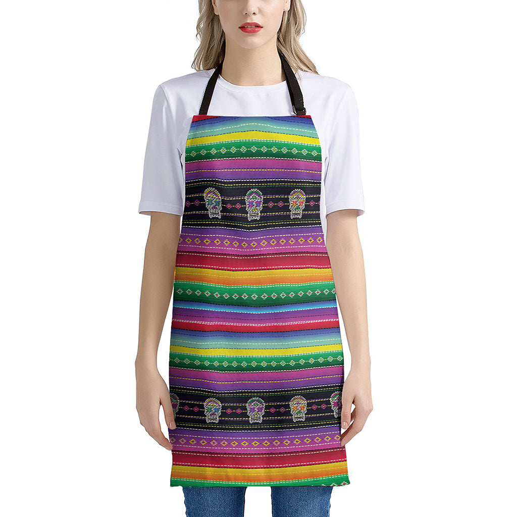 Sugar Skull Mexican Serape Pattern Print Apron