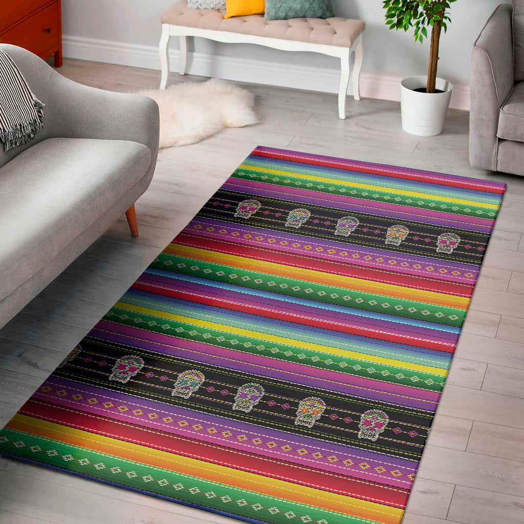 Sugar Skull Mexican Serape Pattern Print Area Rug