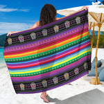 Sugar Skull Mexican Serape Pattern Print Beach Sarong Wrap