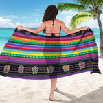 Sugar Skull Mexican Serape Pattern Print Beach Sarong Wrap