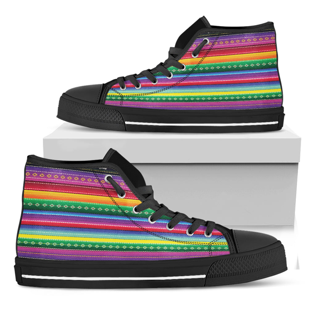 Sugar Skull Mexican Serape Pattern Print Black High Top Shoes