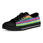 Sugar Skull Mexican Serape Pattern Print Black Low Top Shoes