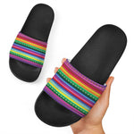 Sugar Skull Mexican Serape Pattern Print Black Slide Sandals