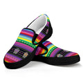 Sugar Skull Mexican Serape Pattern Print Black Slip On Sneakers