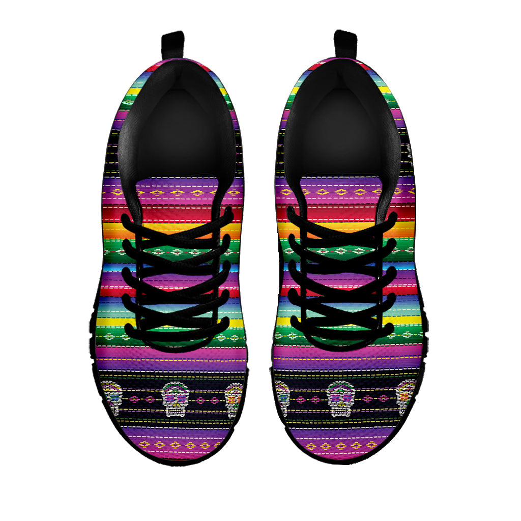 Sugar Skull Mexican Serape Pattern Print Black Sneakers