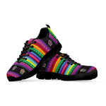 Sugar Skull Mexican Serape Pattern Print Black Sneakers