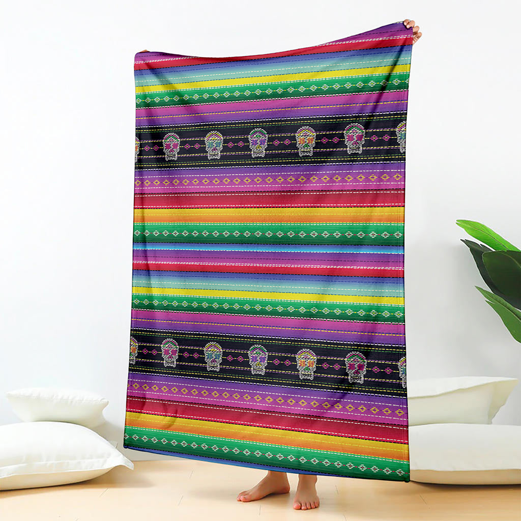 Sugar Skull Mexican Serape Pattern Print Blanket