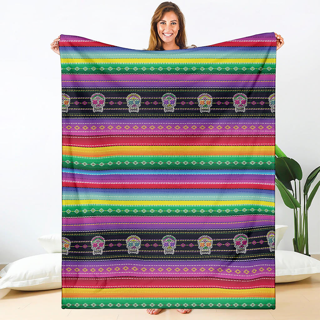 Sugar Skull Mexican Serape Pattern Print Blanket