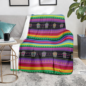 Sugar Skull Mexican Serape Pattern Print Blanket