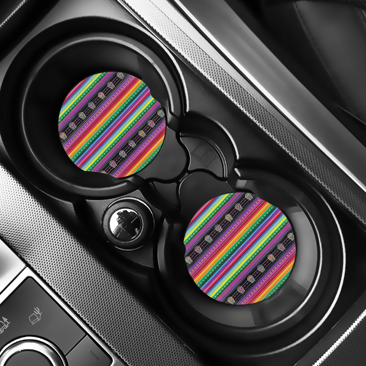 Sugar Skull Mexican Serape Pattern Print Car Coasters