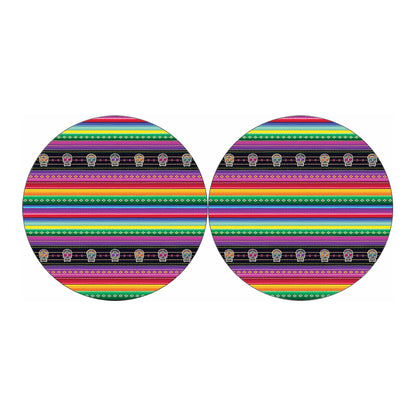 Sugar Skull Mexican Serape Pattern Print Car Coasters