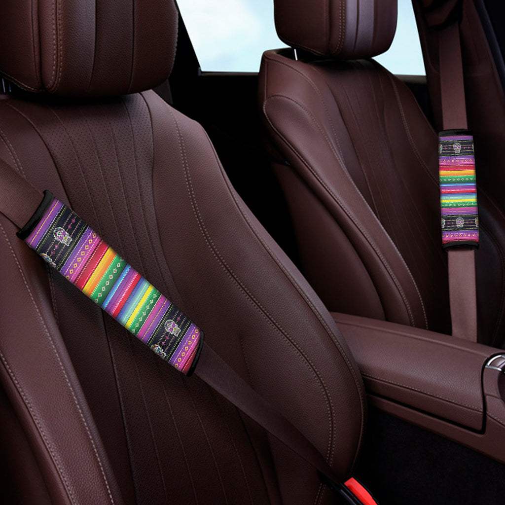 Sugar Skull Mexican Serape Pattern Print Car Seat Belt Covers