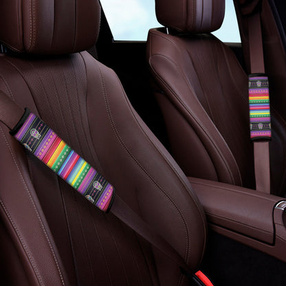 Sugar Skull Mexican Serape Pattern Print Car Seat Belt Covers