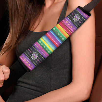 Sugar Skull Mexican Serape Pattern Print Car Seat Belt Covers