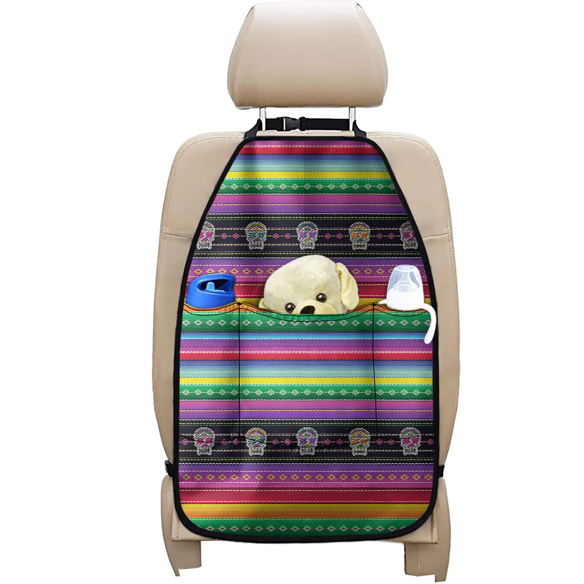 Sugar Skull Mexican Serape Pattern Print Car Seat Organizers