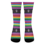 Sugar Skull Mexican Serape Pattern Print Crew Socks