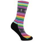 Sugar Skull Mexican Serape Pattern Print Crew Socks