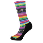 Sugar Skull Mexican Serape Pattern Print Crew Socks