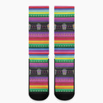 Sugar Skull Mexican Serape Pattern Print Crew Socks