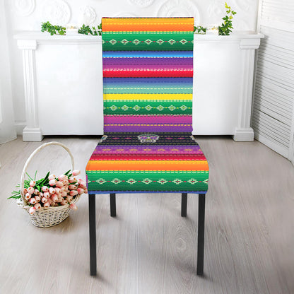 Sugar Skull Mexican Serape Pattern Print Dining Chair Slipcover