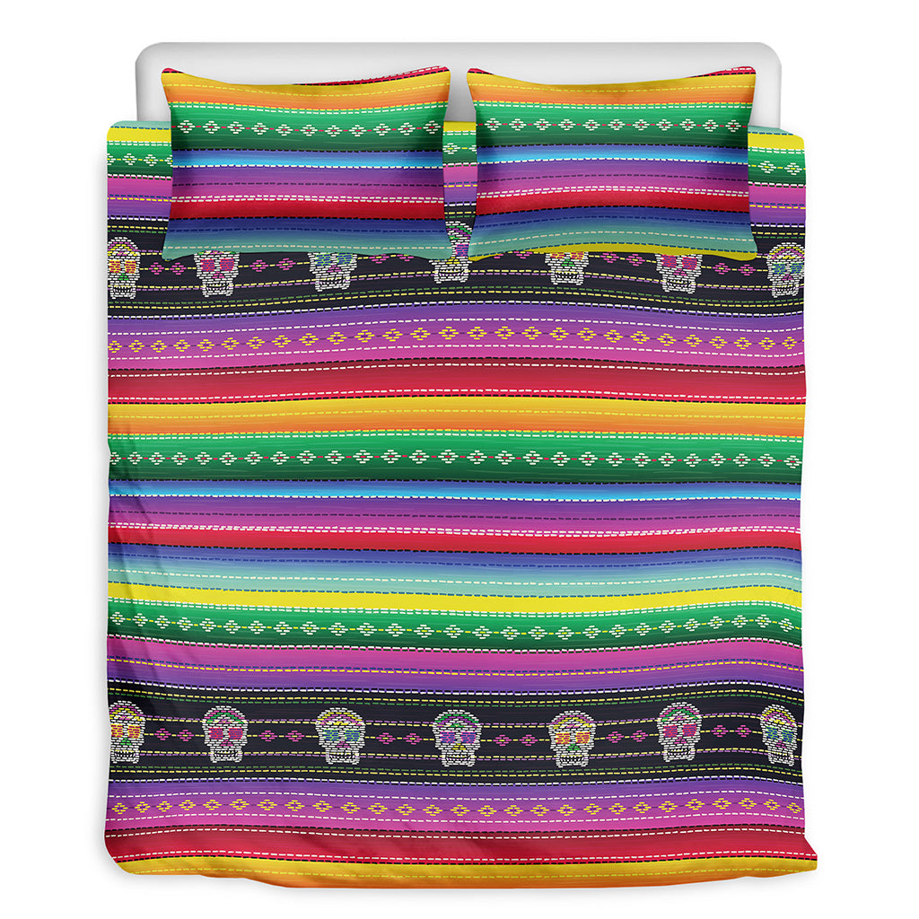 Sugar Skull Mexican Serape Pattern Print Duvet Cover Bedding Set
