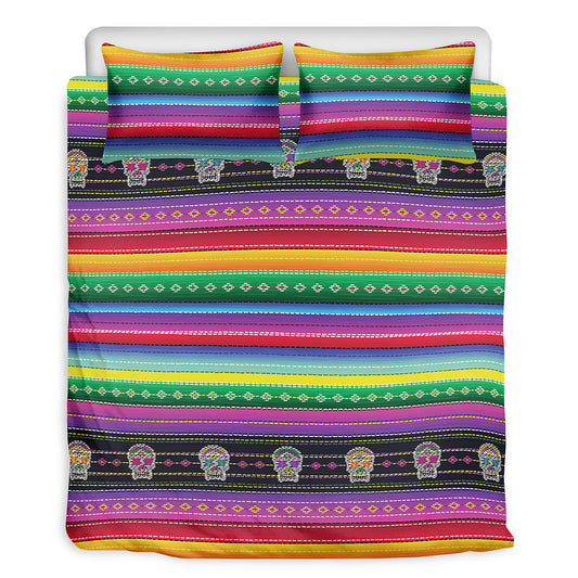 Sugar Skull Mexican Serape Pattern Print Duvet Cover Bedding Set
