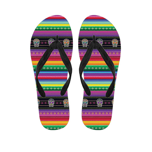 Sugar Skull Mexican Serape Pattern Print Flip Flops