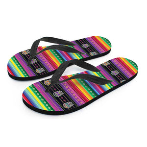 Sugar Skull Mexican Serape Pattern Print Flip Flops