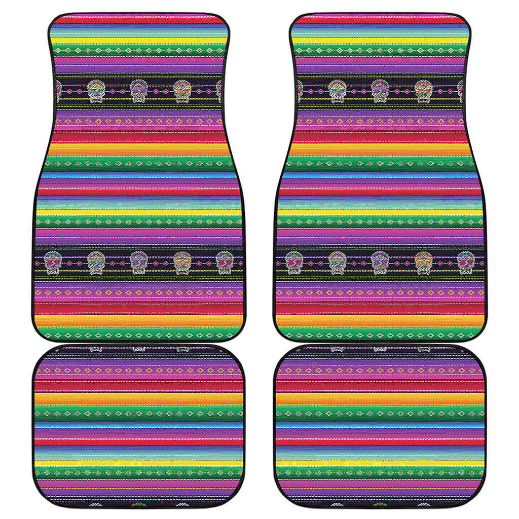 Sugar Skull Mexican Serape Pattern Print Front and Back Car Floor Mats