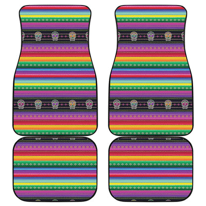 Sugar Skull Mexican Serape Pattern Print Front and Back Car Floor Mats