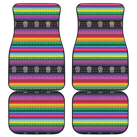 Sugar Skull Mexican Serape Pattern Print Front and Back Car Floor Mats