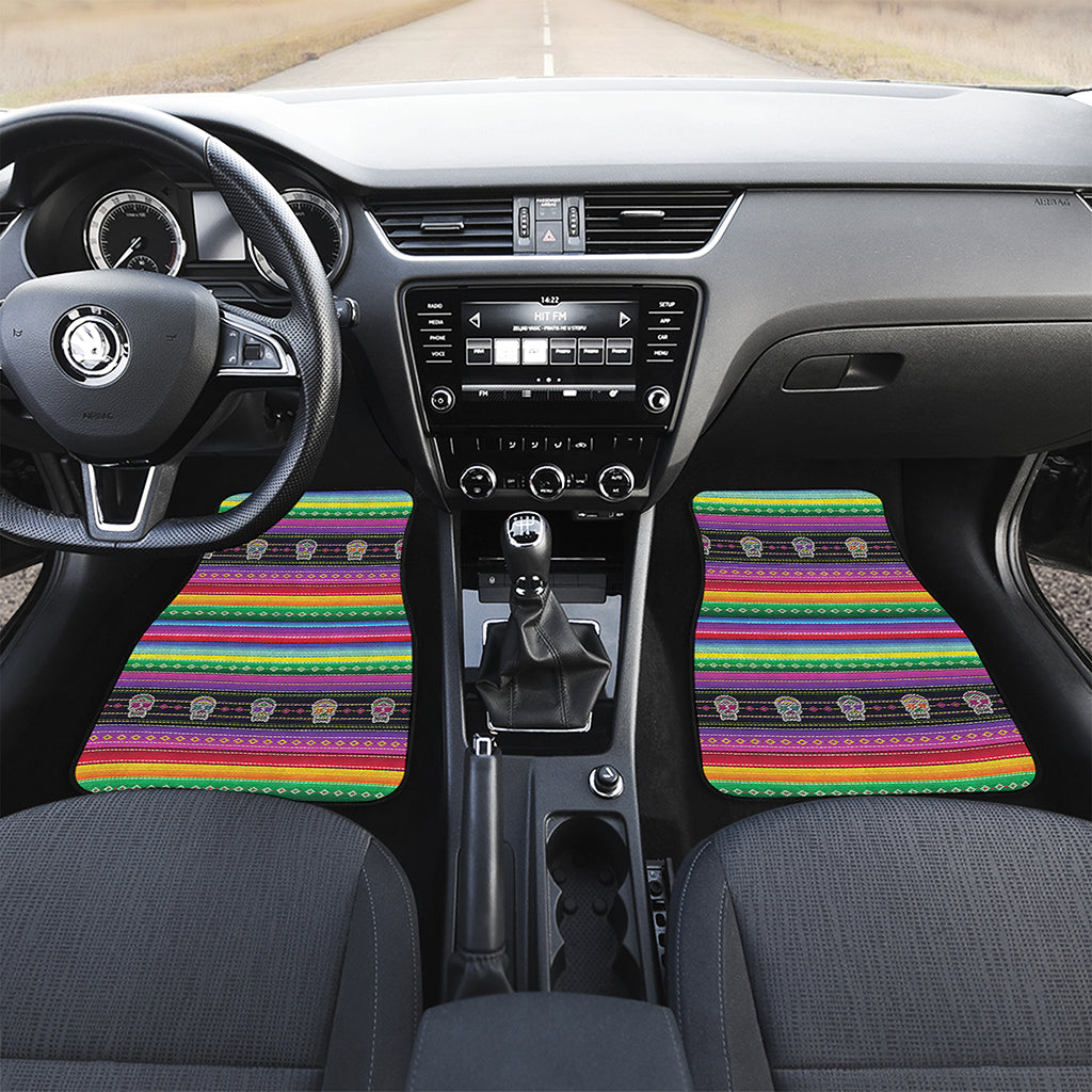 Sugar Skull Mexican Serape Pattern Print Front and Back Car Floor Mats