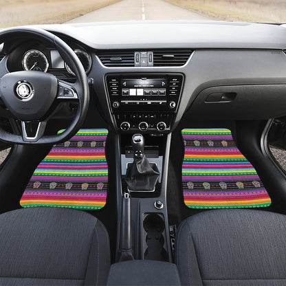 Sugar Skull Mexican Serape Pattern Print Front and Back Car Floor Mats