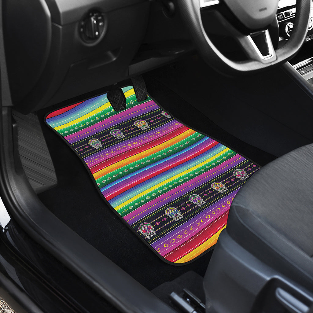 Sugar Skull Mexican Serape Pattern Print Front and Back Car Floor Mats
