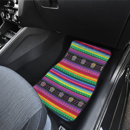 Sugar Skull Mexican Serape Pattern Print Front and Back Car Floor Mats
