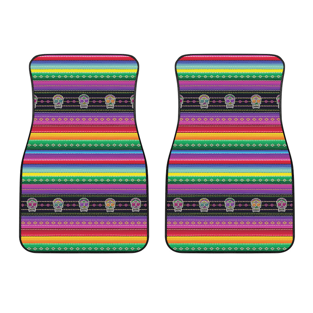 Sugar Skull Mexican Serape Pattern Print Front Car Floor Mats