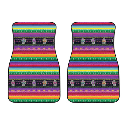 Sugar Skull Mexican Serape Pattern Print Front Car Floor Mats
