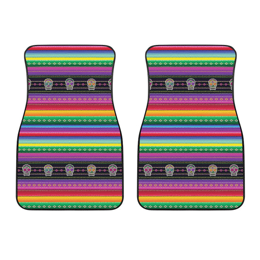 Sugar Skull Mexican Serape Pattern Print Front Car Floor Mats