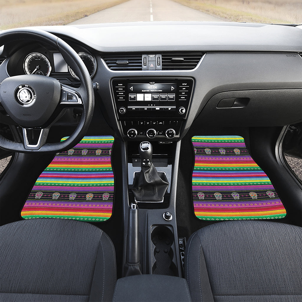 Sugar Skull Mexican Serape Pattern Print Front Car Floor Mats