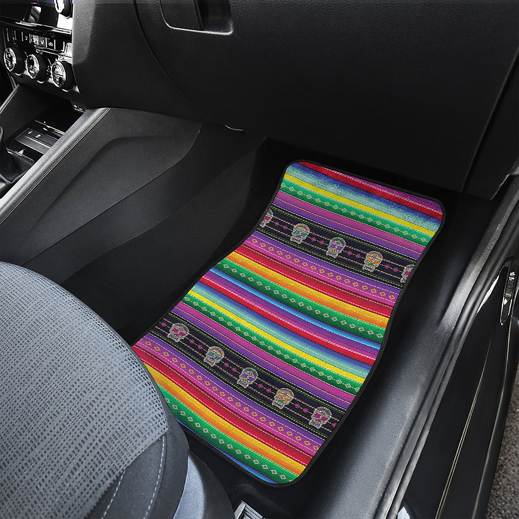 Sugar Skull Mexican Serape Pattern Print Front Car Floor Mats