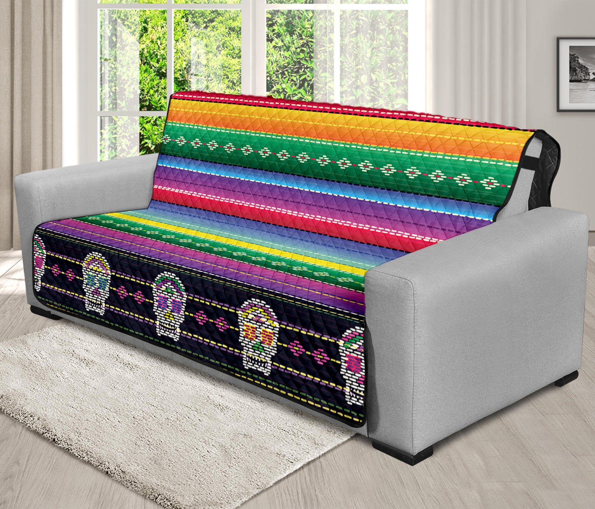 Sugar Skull Mexican Serape Pattern Print Futon Protector