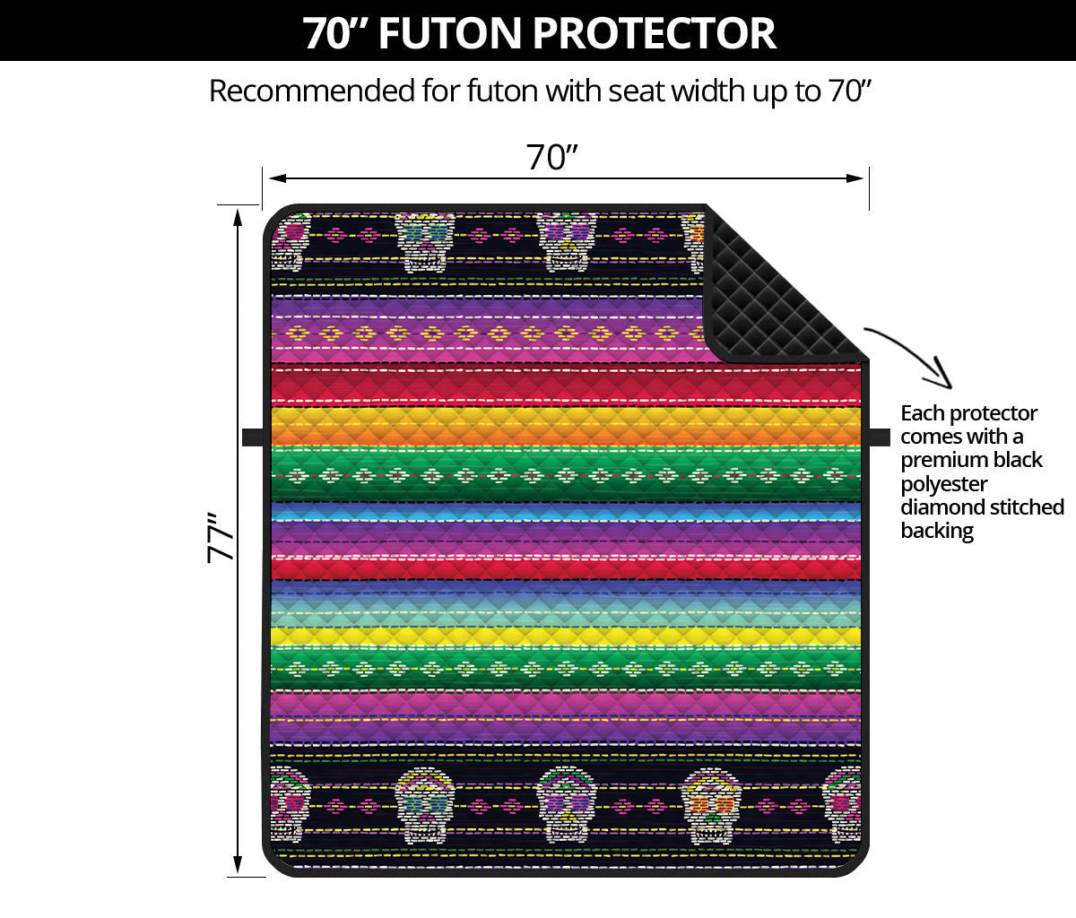 Sugar Skull Mexican Serape Pattern Print Futon Protector