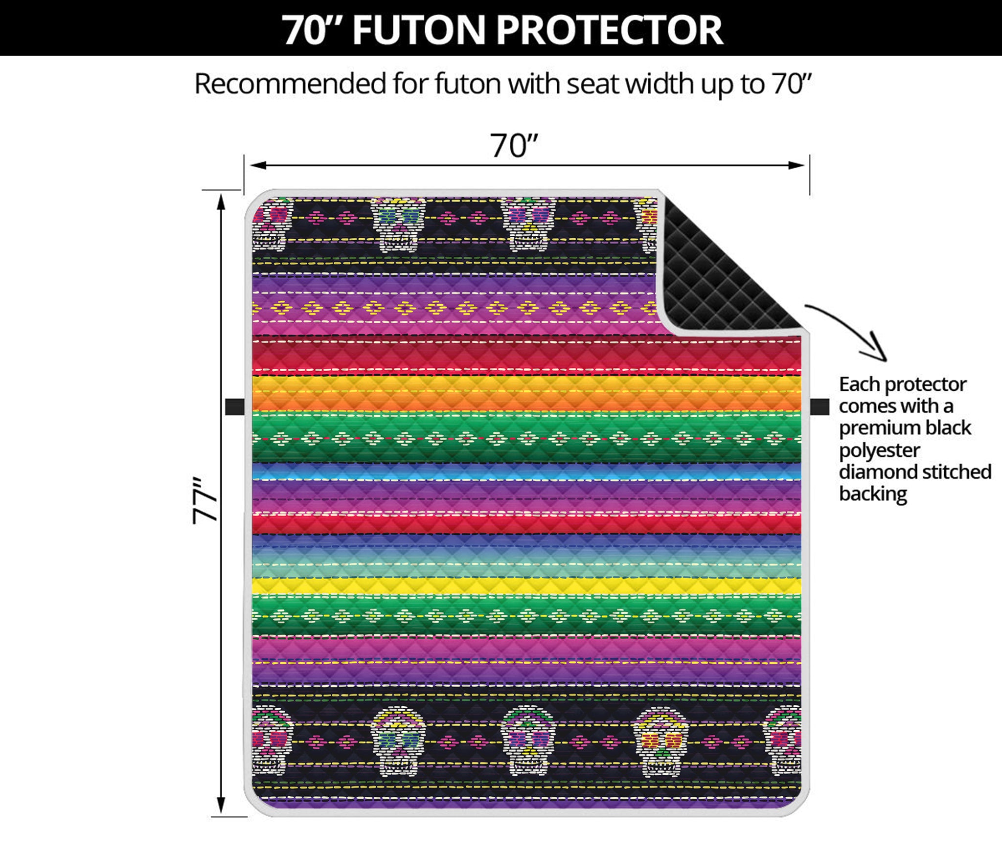 Sugar Skull Mexican Serape Pattern Print Futon Protector